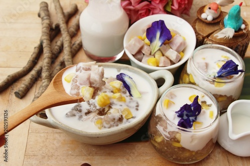 Sago dessert with coconut milk ,Thai dessert