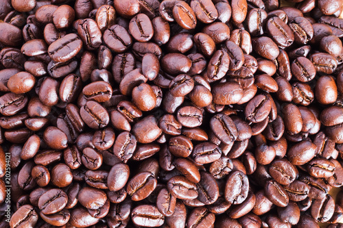 Coffee Beans Background. Close Up. Top view.