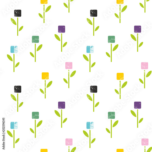 Seamless pattern of flowers in abstract style.