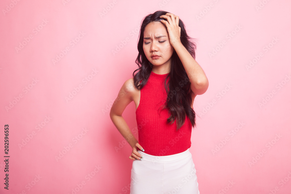Young Asian woman got sick and headache. Young Asian woman got sick and headache.