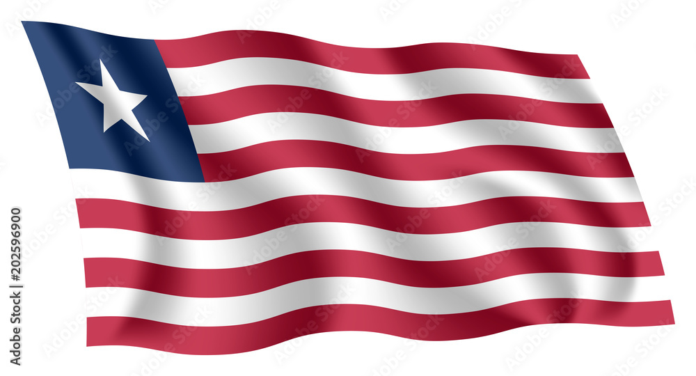 Liberia flag. Isolated national flag of Liberia. Waving flag of the Republic of Liberia. Fluttering textile liberian flag. Liberia flag. Isolated national flag of Liberia. Waving flag of the Republic of Liberia. Fluttering textile liberian flag.
