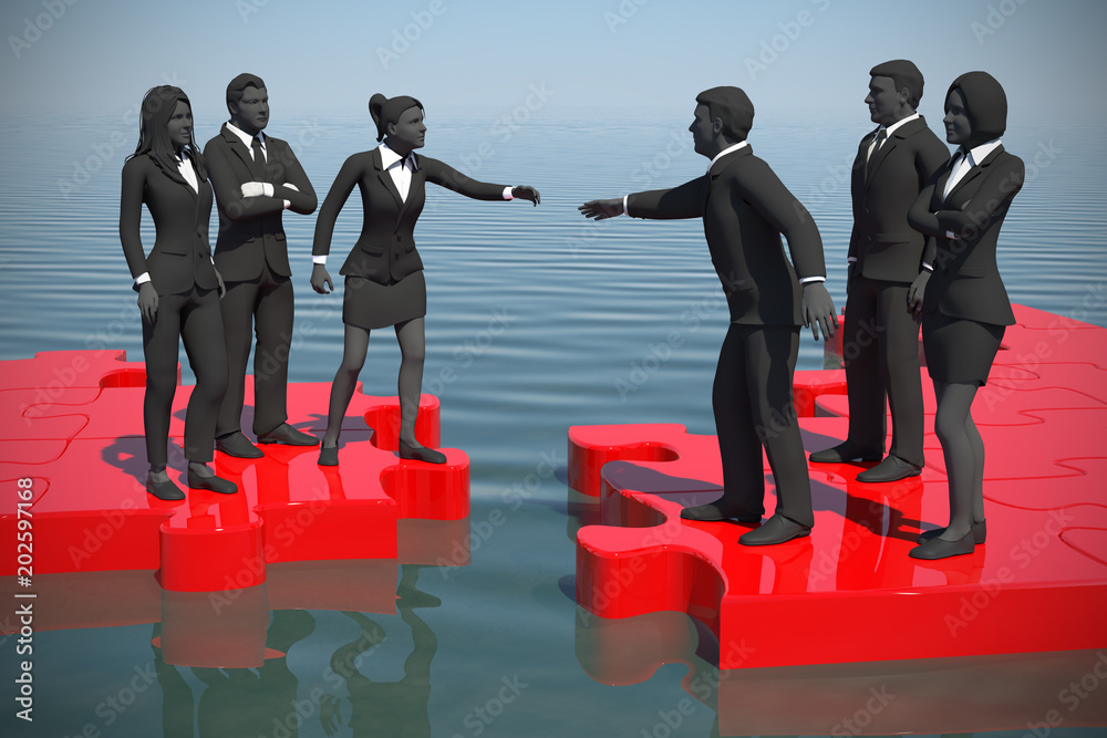 Ταπετσαρία Merger of two teams on a jigsaw puzzle at the sea
