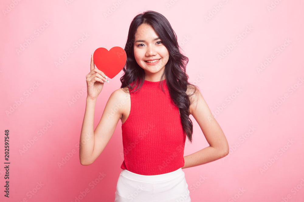 Asian woman with red heart. Asian woman with red heart.