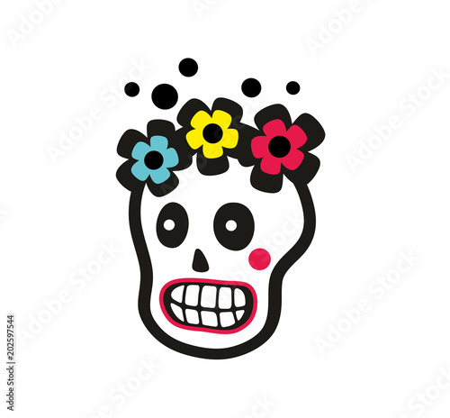 Sugar skull of pretty girl with flowers on the head.