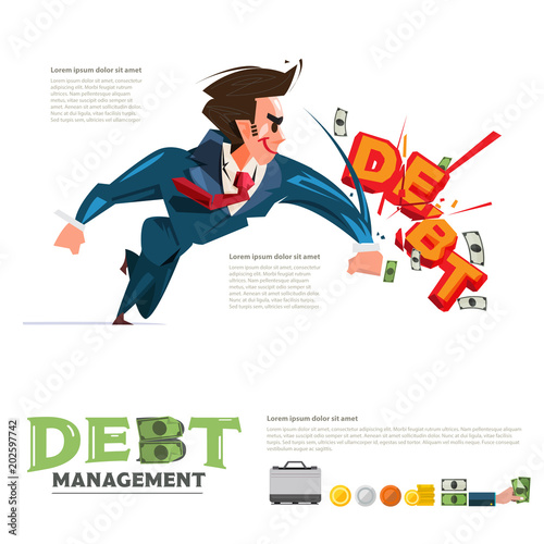 businessman hit text "Debt" debt management or debt fighter concept - vector