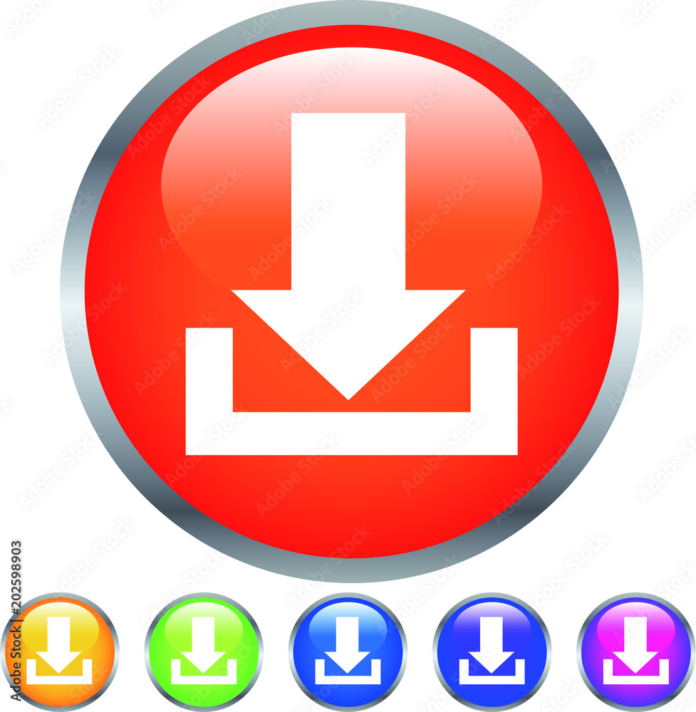Colorful Shiny round button with Download mark set Colorful Shiny round button with Download mark set