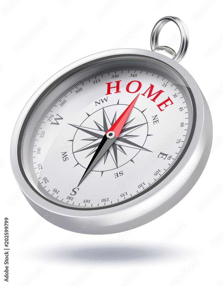 Direction to Home Conceptual Compass. Realistic vector 3d illustration Direction to Home Conceptual Compass. Realistic vector 3d illustration