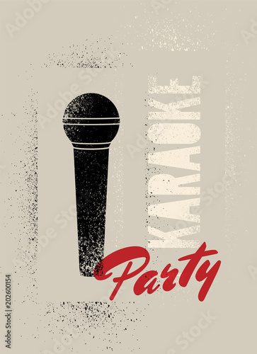 Karaoke typographic stencil spray grunge style poster design. Retro vector illustration.