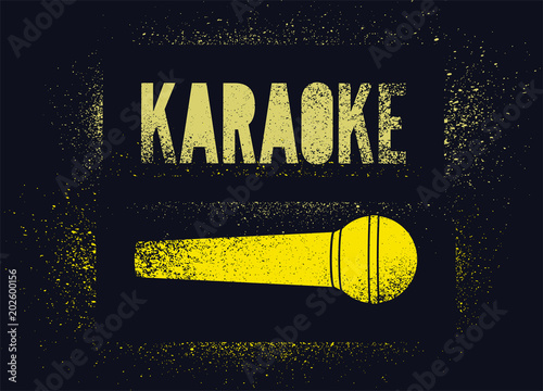 Karaoke typographic stencil spray grunge style poster design. Retro vector illustration.