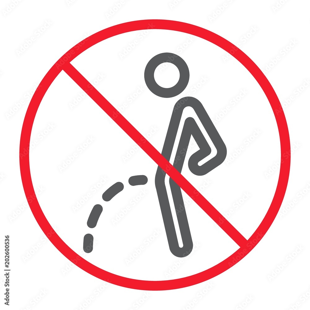 No peeing line icon, prohibition and forbidden, no toilet sign vector graphics, a linear pattern on a white background, eps 10. No peeing line icon, prohibition and forbidden, no toilet sign vector graphics, a linear pattern on a white background, eps 10.