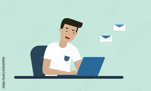 Worker on the office room with notebook