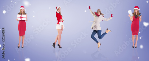 Composite image of different festive blondes against purple vignette © vectorfusionart