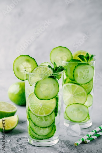 Infused detox water with cucumber and lime.