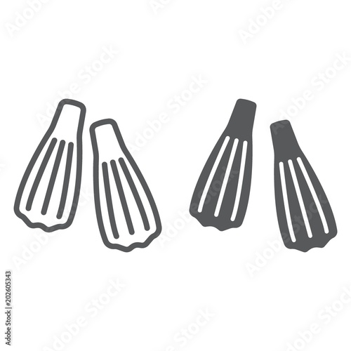 Swimming flippers line and glyph icon, diving