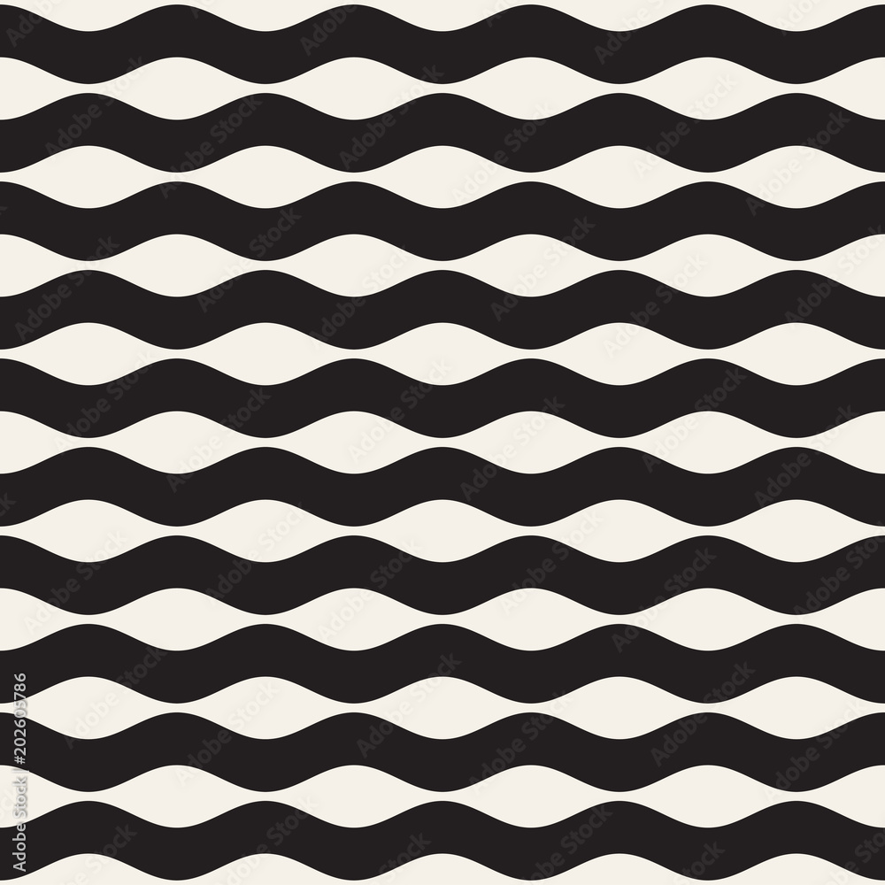 Vector seamless black and white wavy lines pattern. Abstract geometric background design. Vector seamless black and white wavy lines pattern. Abstract geometric background design.