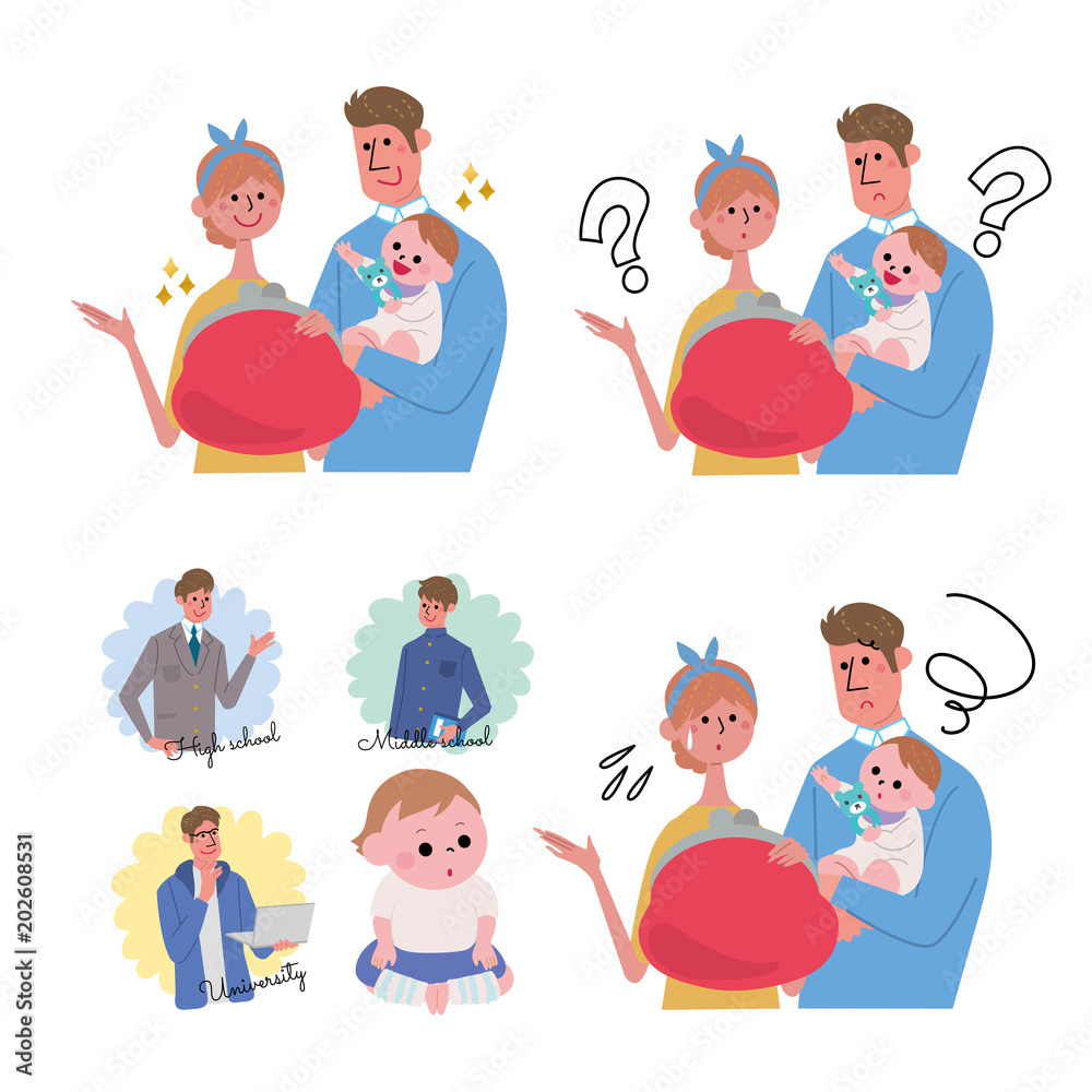 Φωτογραφία 親子　イラスト　お金の悩み　セット