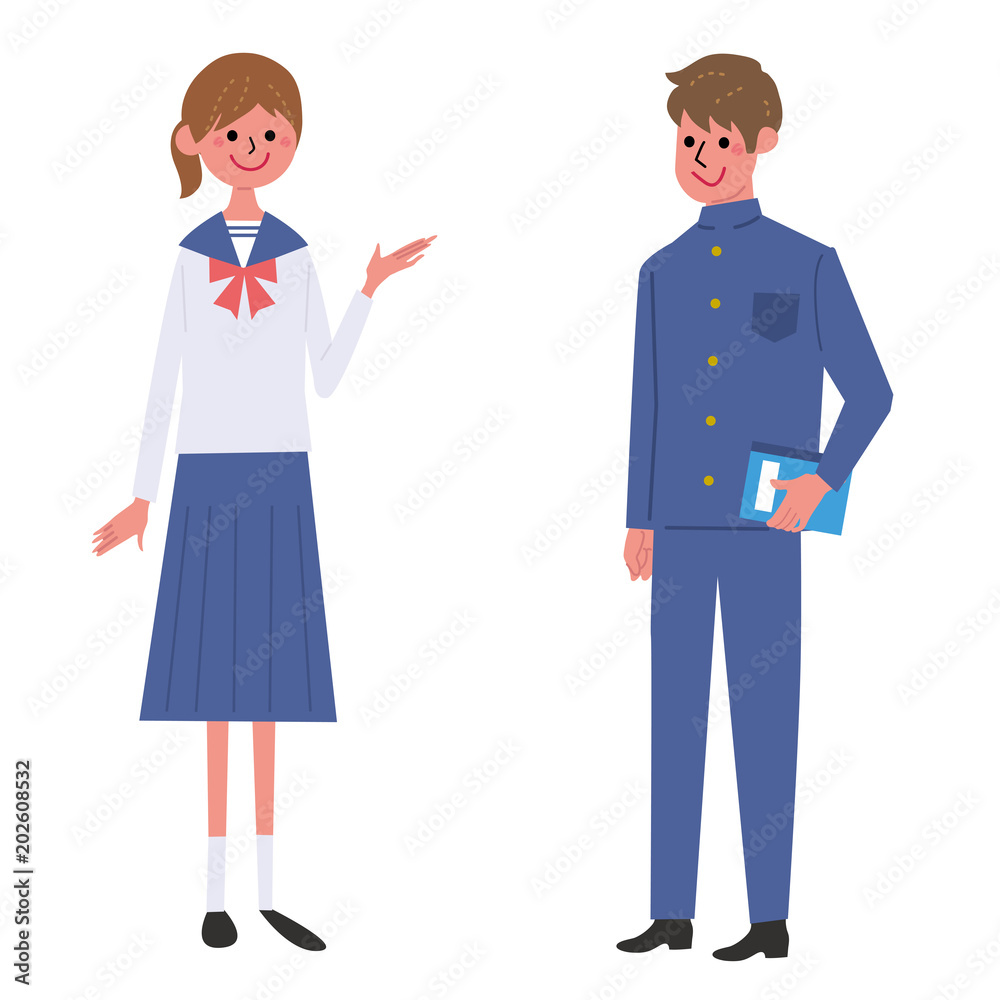 Naklejka premium 学生服のこども イラスト 