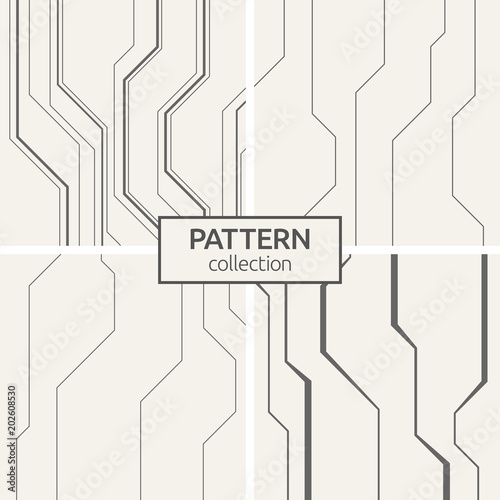 Set of four abstract vector seamless pattern of lines.