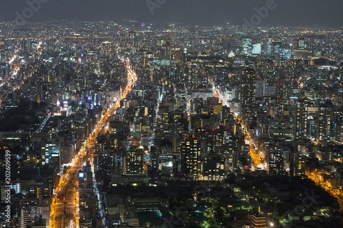 高層ビルから撮影した夜の大阪