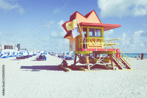 Lifeguard Tower in South Beach, Miami Beach, Florida.