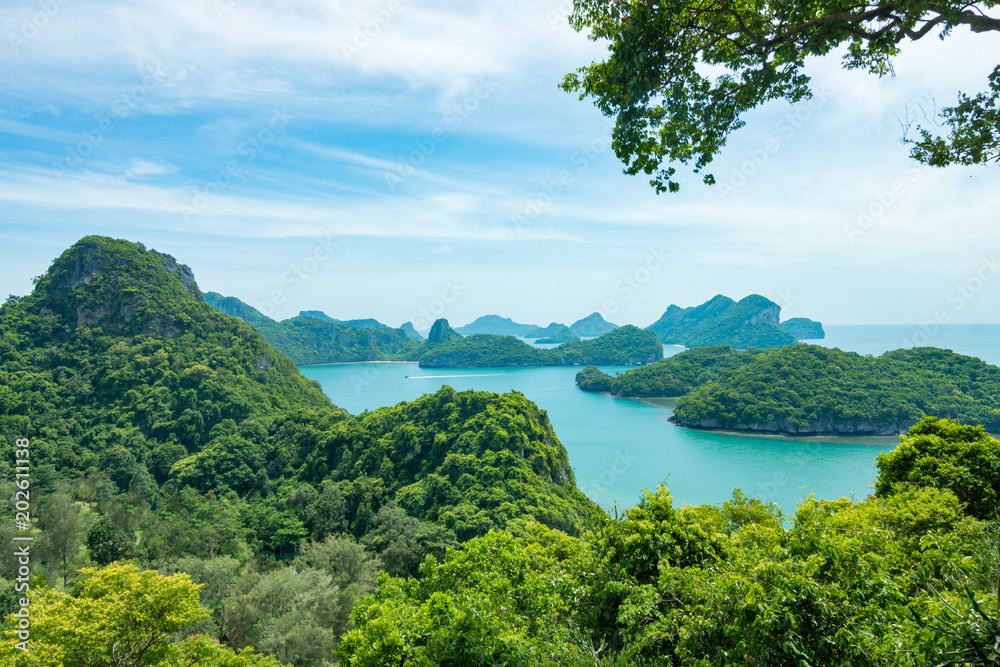 Top view of island nature, forest mountain. Mu Koh Angthong Nationnal Park, Koh Samui Thailand