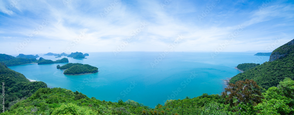 Panoramic view of island nature, forest mountain. Mu Koh Angthong Nationnal Park, Koh Samui Thailand