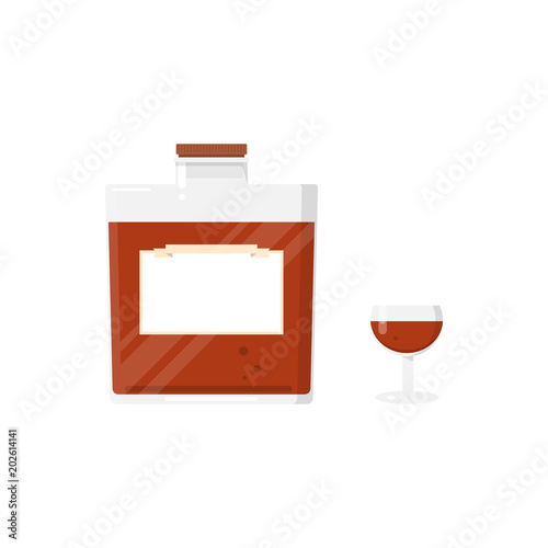 Bottle of premium whiskey or cognac with glass.
