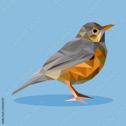 Rufous-bellied thrush in polygon style. 