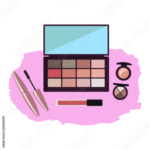 Makeup products for women pink background