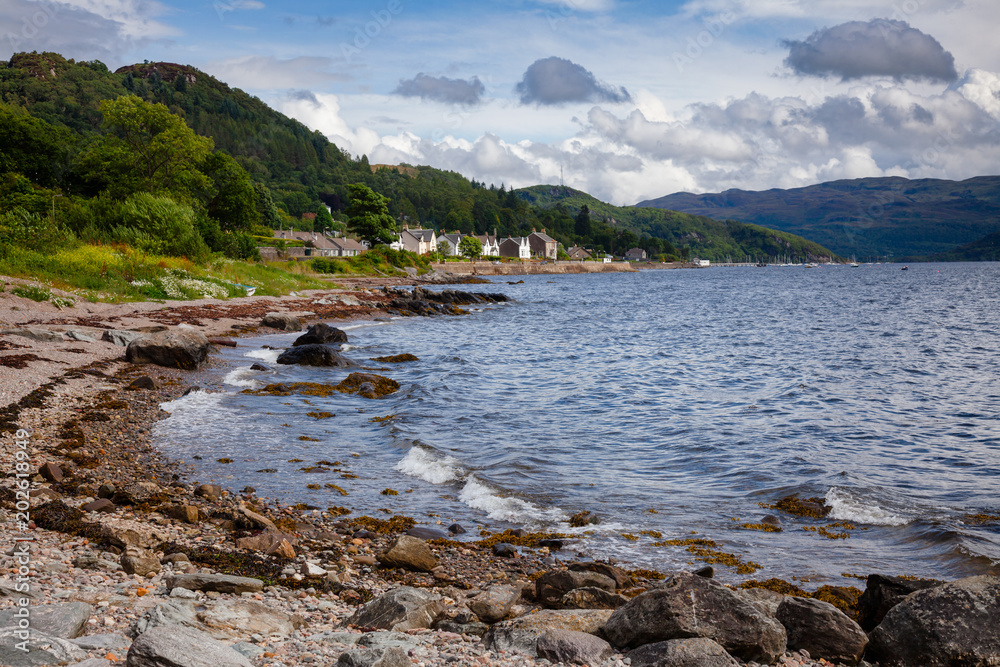 Φωτογραφία Scottish landscape with Tighnabruaich village on Kyles of Bute sea channel Cowal