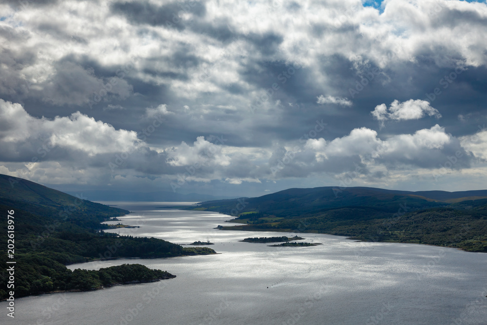 Aerial view of Loch Riddon on Cowal peninsula Argyll and Bute Scotland UK