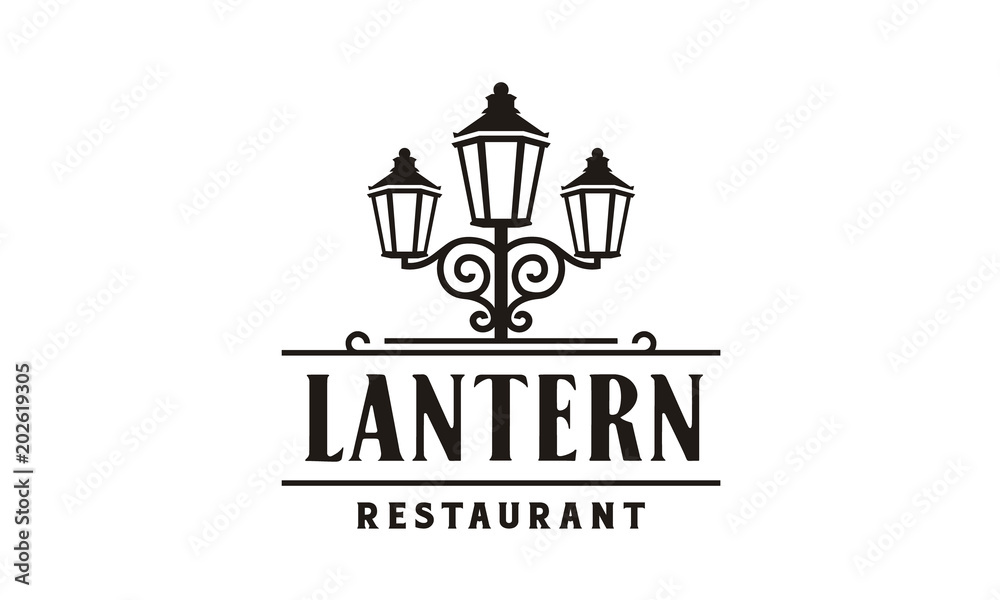 Lantern Post, Classic Street Lamp  Restaurant Vintage Logo design vector