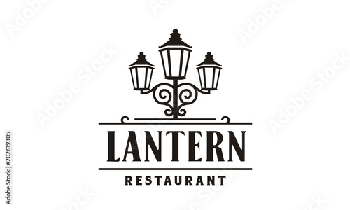Lantern Post, Classic Street Lamp  Restaurant Vintage Logo design vector