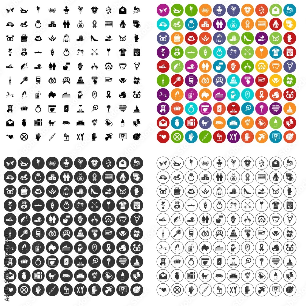 100 love icons set vector in 4 variant for any web design isolated on white