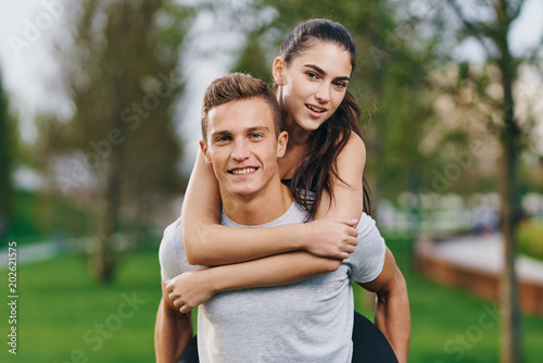 happy young couple in the park