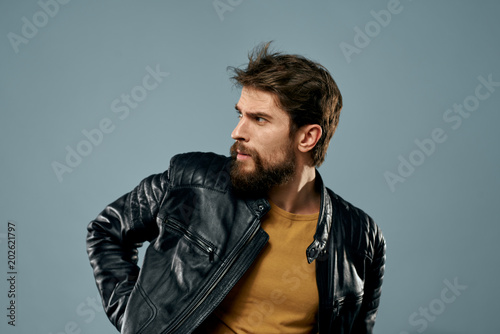 rock musician in leather jacket