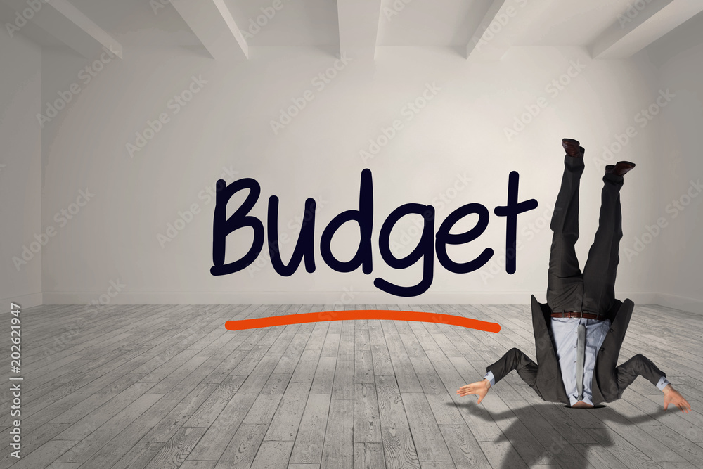 Ταπετσαρία Businessman burying his head against budget written in bright room