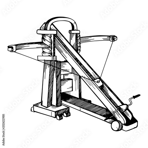 Ballista medieval weapon engraving vector