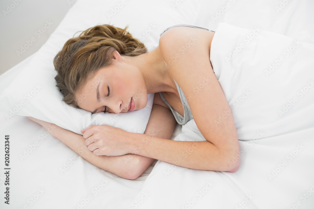 Beautiful peaceful woman napping under the cover on her bed Beautiful peaceful woman napping under the cover on her bed