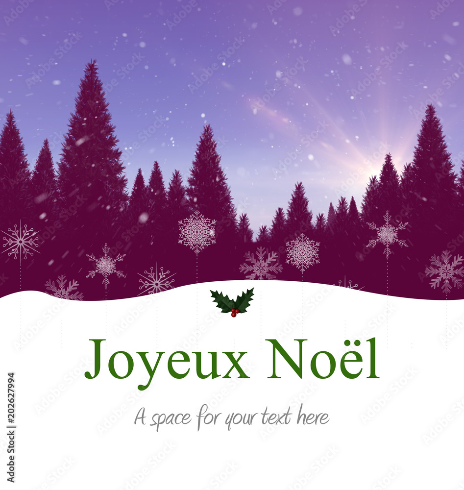 Fototapeta premium Christmas holly with red berries against fir tree forest