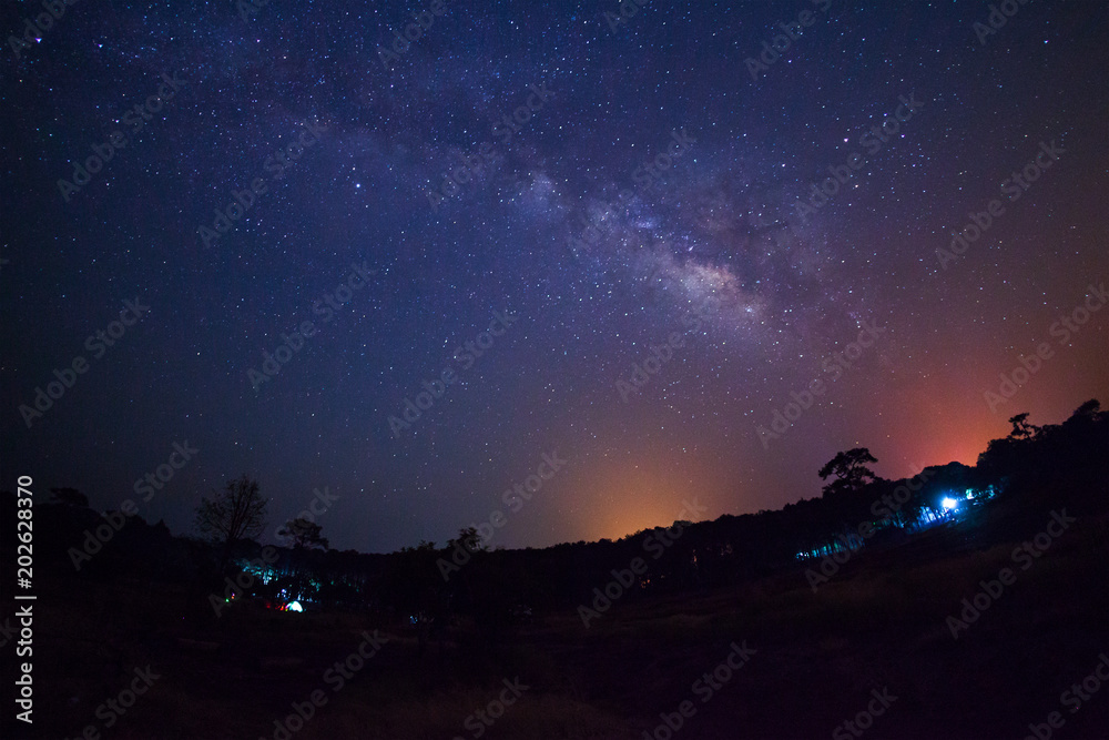 Landscape milky way galaxy with star and space dust in the universe, Long exposure photograph, with grain.