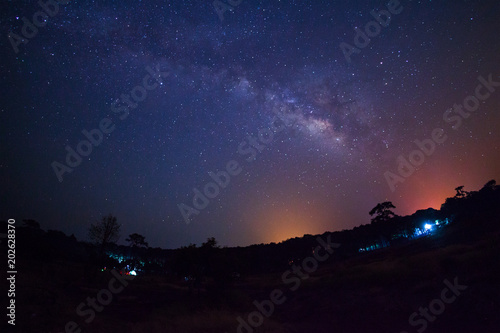 Landscape milky way galaxy with star and space dust in the universe  Long exposure photograph  with grain.