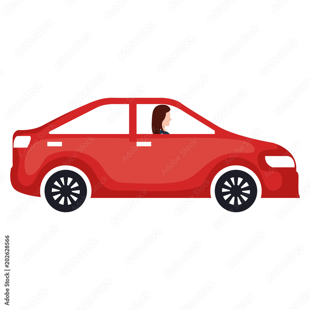 car sedan with woman driving vector illustration design