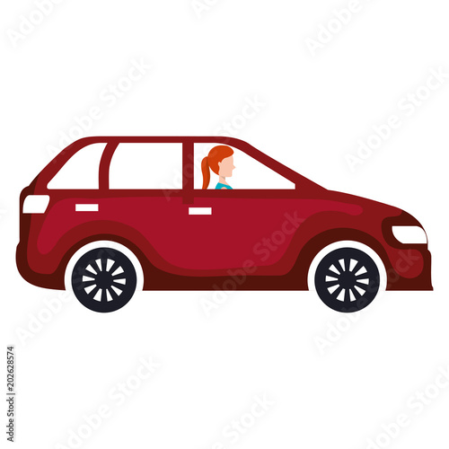 car sedan with woman driving vector illustration design