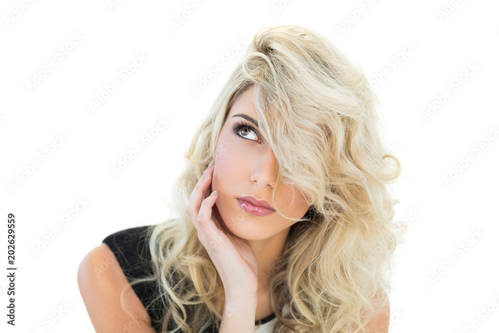 Thoughtful gorgeous blonde model looking up Thoughtful gorgeous blonde model looking up