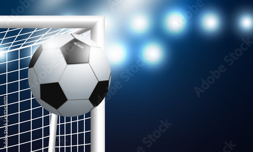 Soccer goal and football with spotlight background in stadium vector illustration