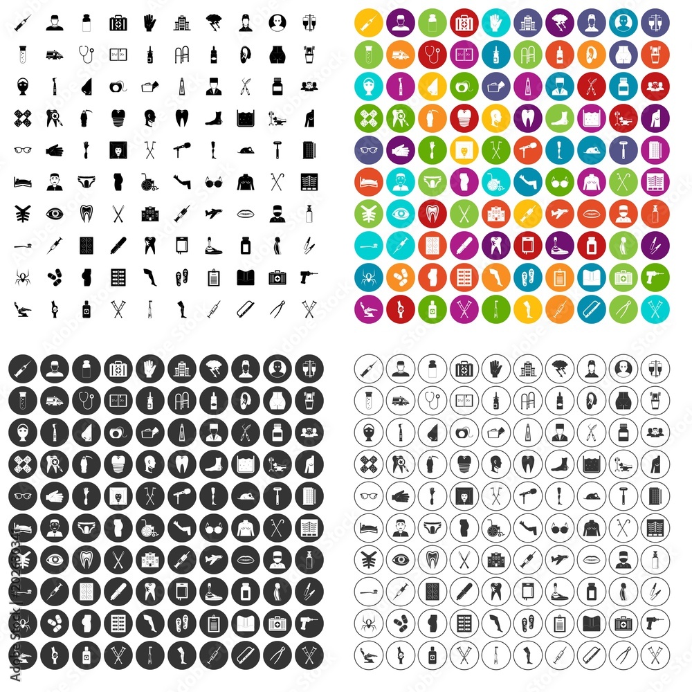 100 medical care icons set vector in 4 variant for any web design isolated on white