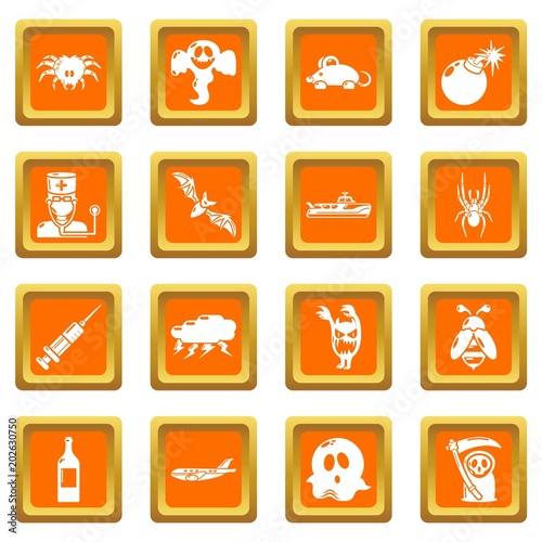 Fears phobias icons set vector orange square isolated on white background 