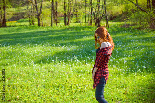 Beautiful and harmonious day on vacation in the mountains. Lady enjoying weekend with good mood. Beautiful landscapes and views for relaxing the soul and body. A healthy lifestyle  © T.Den_Team