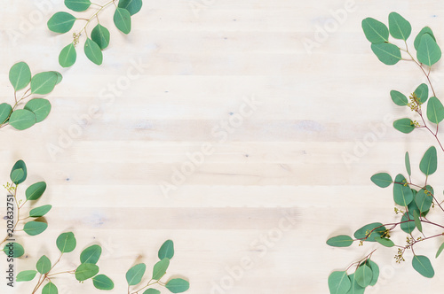 wooden board with leaves